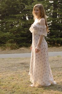 seventies floral bridesmaids dress